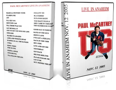 Artwork Cover of Paul McCartney 2005-11-12 DVD Anaheim Audience