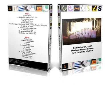 Artwork Cover of Genesis 2007-09-25 DVD New York City Audience