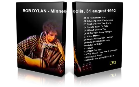 Artwork Cover of Bob Dylan 1992-08-31 DVD Minneapolis Audience