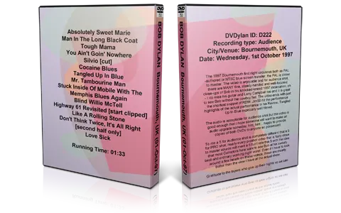 Artwork Cover of Bob Dylan 1997-10-01 DVD BOURNEMOUTH Audience