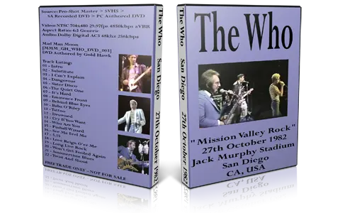 Artwork Cover of The Who 1982-10-27 DVD San Diego Proshot